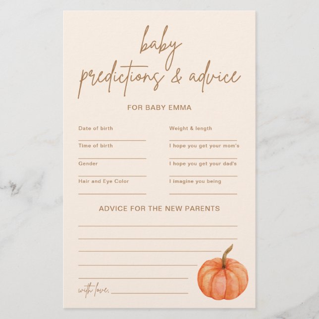 Boho Pumpkin Baby Shower Vorhersagen Advice Game (Vorderseite)