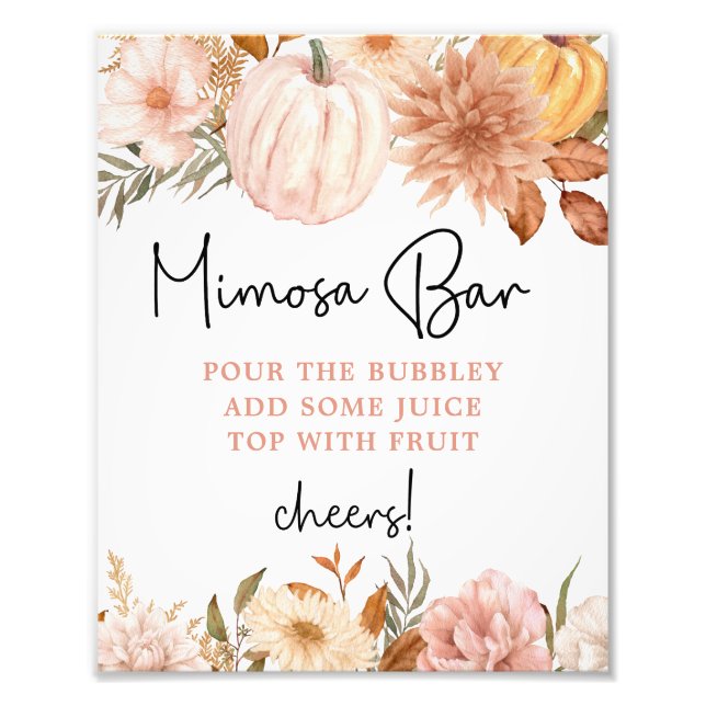 Boho Pumpkin Fall Baby Dusche Mimosa Bar Poster (Vorne)