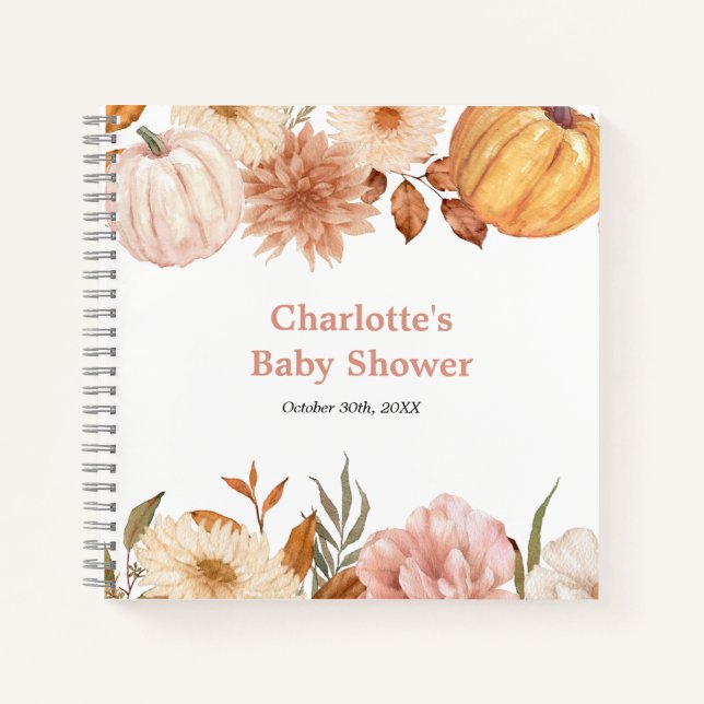 Boho Pumpkin Fall Floral Baby Showbook Notizbuch (Vorderseite)