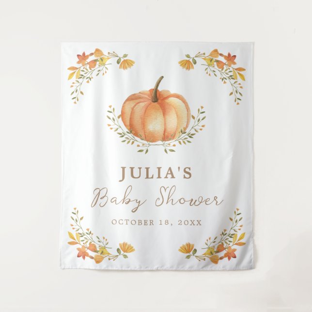 Boho Pumpkin Fall Foliage Baby Dusche Party Wandteppich (Vorderseite)