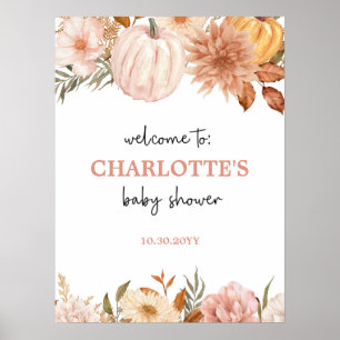 Boho Pumpkin Floral Fall Baby Dusche Begrüßungszei Poster