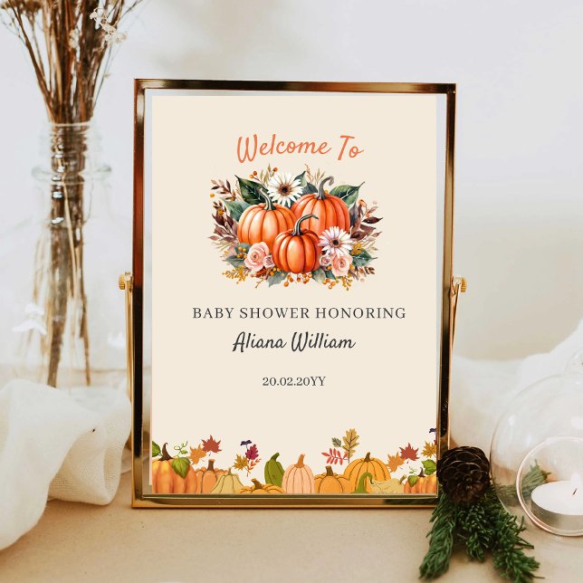 Boho Pumpkin Floral Fall Baby Dusche Begrüßungszei Poster (Von Creator hochgeladen)