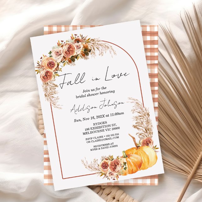 Boho Pumpkin Foliage Fall in Liebe Brautparty Einladung (Boho Fall in Love Bridal Shower Invitation, Fall Bridal Shower Pumpkin Floral Autumn Bridal Shower)