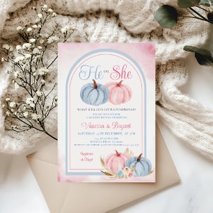 Boho Pumpkin Gender Reveal Pink & Blue Floral Einladung