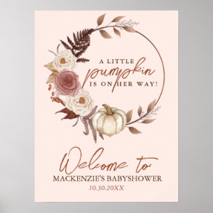 Boho Pumpkin Girl Fall Baby Dusche Begrüßungszeich Poster