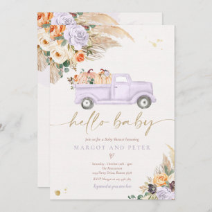 Boho Pumpkin Lieferwagen Truck Lila Girl Baby Show Einladung