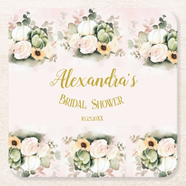 Boho Pumpkin Pampas Grass Elegantes Brautparty Rechteckiger Pappuntersetzer (Vorderseite)