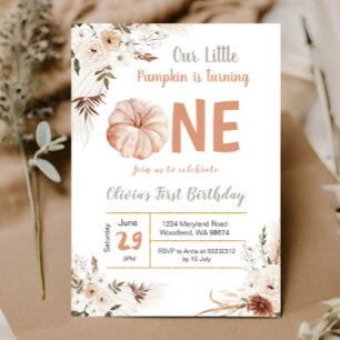 Boho Pumpkin Turning One zum Geburtstag Einladung