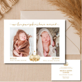 Boho Pumpkins Baby Twins Photo Announcement Ankündigung