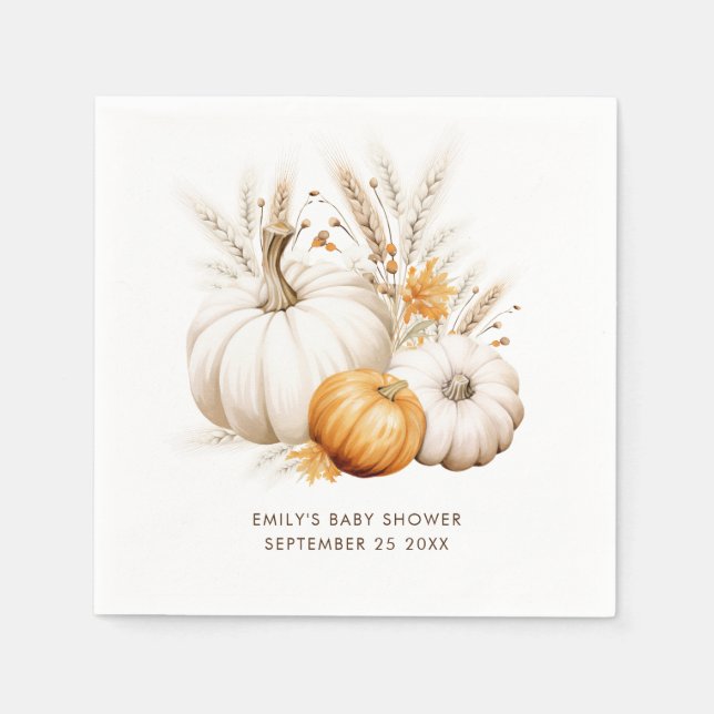 Boho Pumpkins Grasses Name Datum Kinderdusche Serviette (Vorderseite)