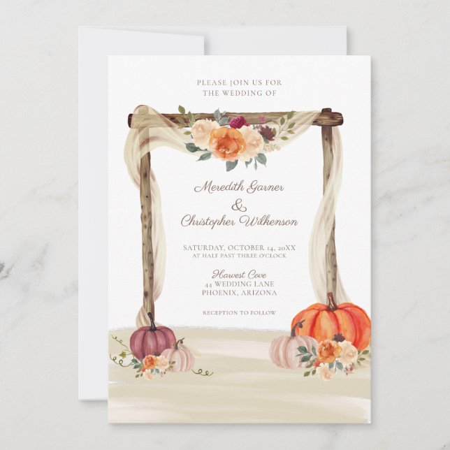 Boho Pumpkins Hochzeit im Herbst Einladung (Vorderseite)