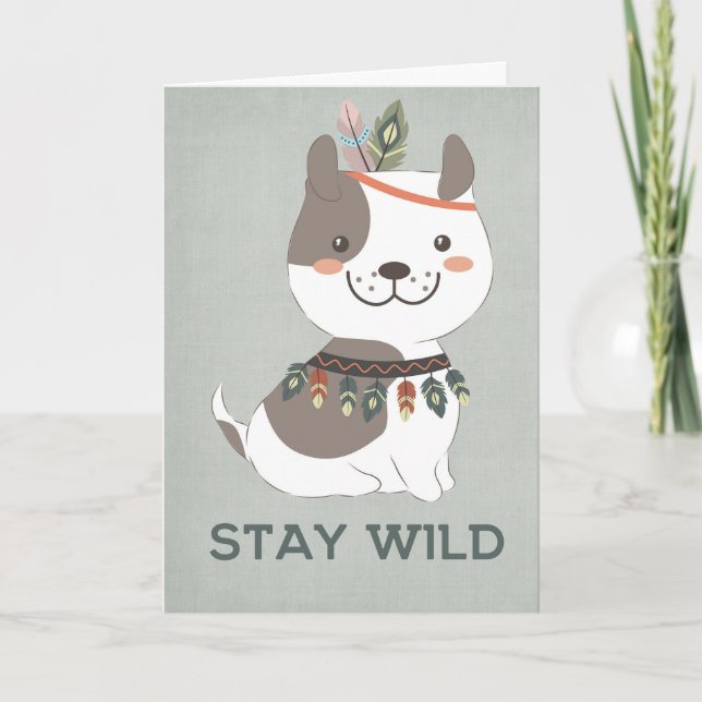 Boho Puppy Dog - Wilde Grußkarte Bleibe Karte (Vorderseite)