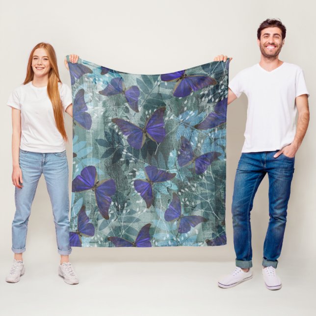 Boho Purple Butterfly & Cyan Botanical Original Fleecedecke (Beispiel)