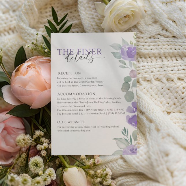 Boho Purple Floral Wedding Details  Begleitkarte (Von Creator hochgeladen)