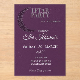 Boho Purple Minimalist Mosque Ramadan Iftar Party Acryleinladungen