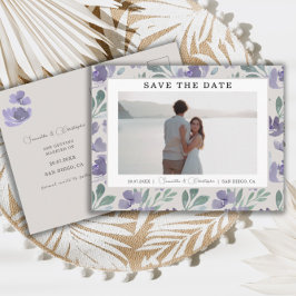 Boho Purple Watercolor Floral Save the Date Postkarte