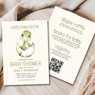 Boho QR Code Dinosaurier Hatching Bald Baby Dusche Einladung