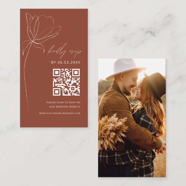 Boho QR Code Minimalistische UAWG Wedding Website Begleitkarte (Vorne/Hinten)