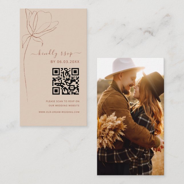 Boho QR Code Minimalistische UAWG Wedding Website Begleitkarte (Vorne/Hinten)