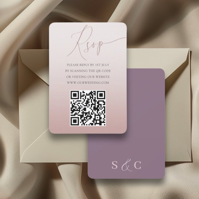 Boho QR Code Rose Gold Simple UAWG Wedding RSVP Karte (Von Creator hochgeladen)