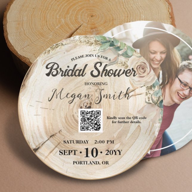 Boho QR Code Rustic Wood Einzigartiges Brautparty Save The Date (Von Creator hochgeladen)