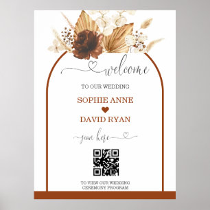 Boho QR Code Terracotta Arch Wedding Welcome Sign Poster