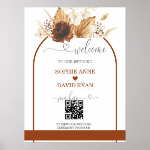 Boho QR Code Terracotta Arch Wedding Welcome Sign Poster