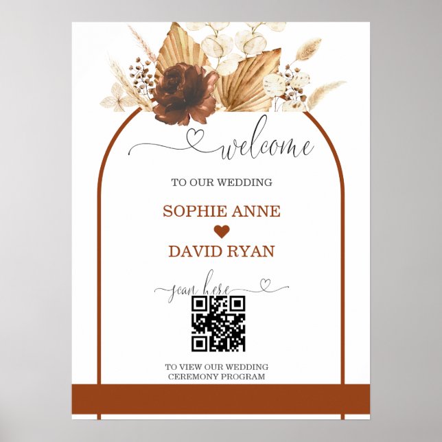 Boho QR Code Terracotta Arch Wedding Welcome Sign Poster (Vorne)