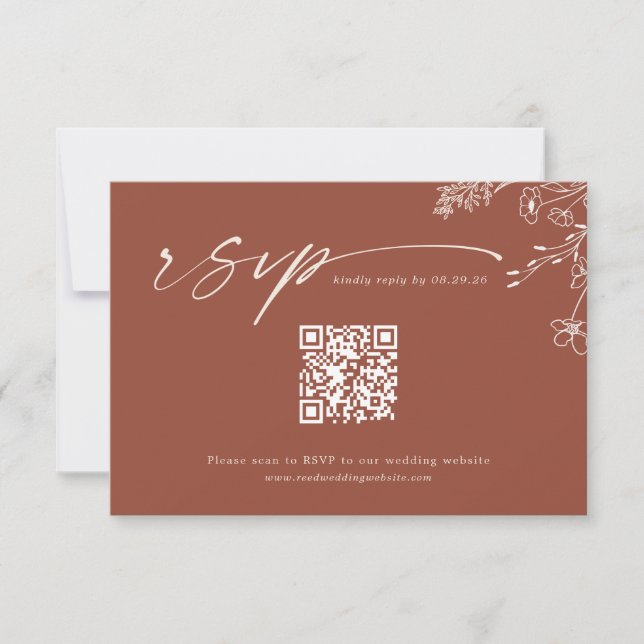 Boho Qr Code Terracotta Burnt Orange Wedding RSVP Karte (Vorderseite)