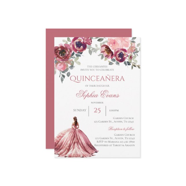 Boho Quinceanera Einladung (Vorderseite/Rückseite Beispiel)