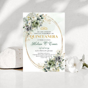 Boho Quinceañera Grün Gold 15. Geburtstag Einladung
