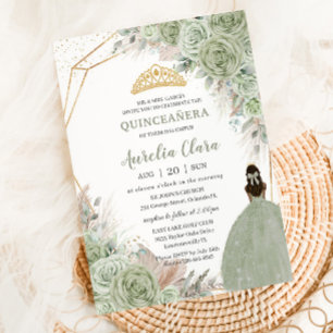 Boho Quinceanera Sage Green Floral Pampas Grass Einladung
