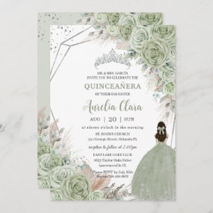 Boho Quinceañera Sage Green Floral Pampas Grass Einladung