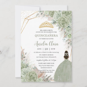 Boho Quinceañera Sage Green Floral Pampas Grass Einladung