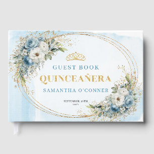 Boho Quinceañera Staubblau Gold Eukalyptus Gästebuch