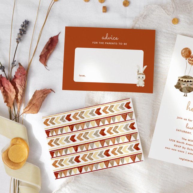 Boho Rabbit Navajo Kinderdusche Kinderbetreuung Mitteilungskarte (bohemian baby shower navajo pattern for a parent advice card)