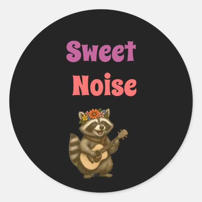 Boho Raccoon Music Lover Sweet Noise Floral Runder Aufkleber (Vorderseite)