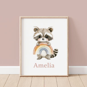 Boho Raccoon und Rainbow Baby Name Kinderzimmer Ar Poster