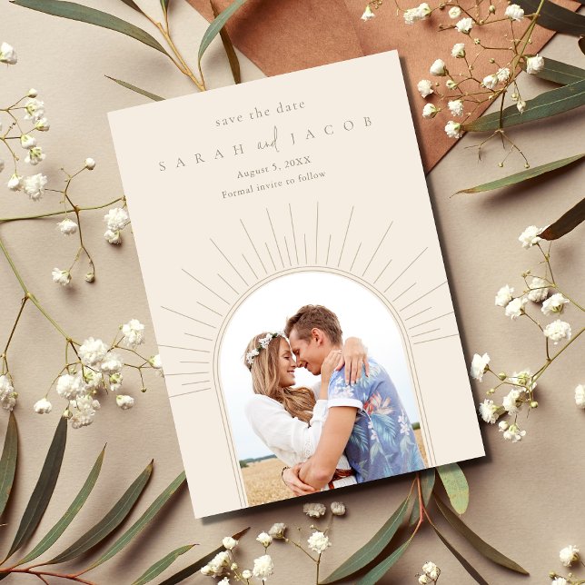 Boho Radiant Arch Foto Wedding Save The Date (Von Creator hochgeladen)