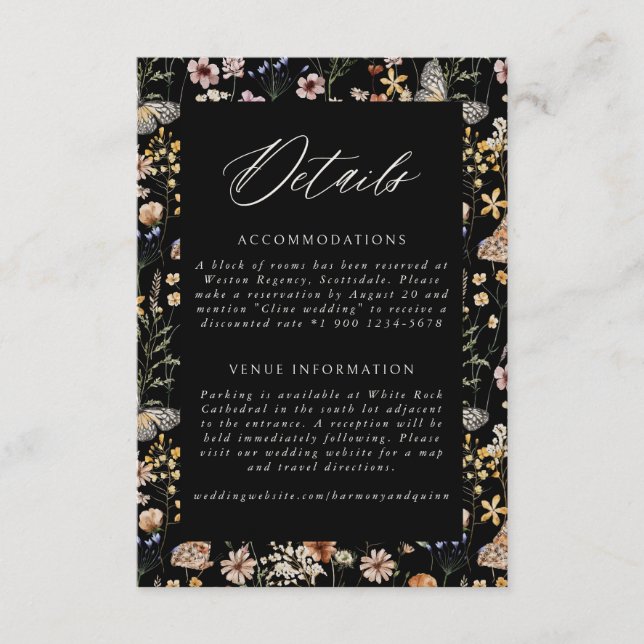 Boho-Rahmen-Hochzeitsdetails Beilage Karte (Vorderseite)