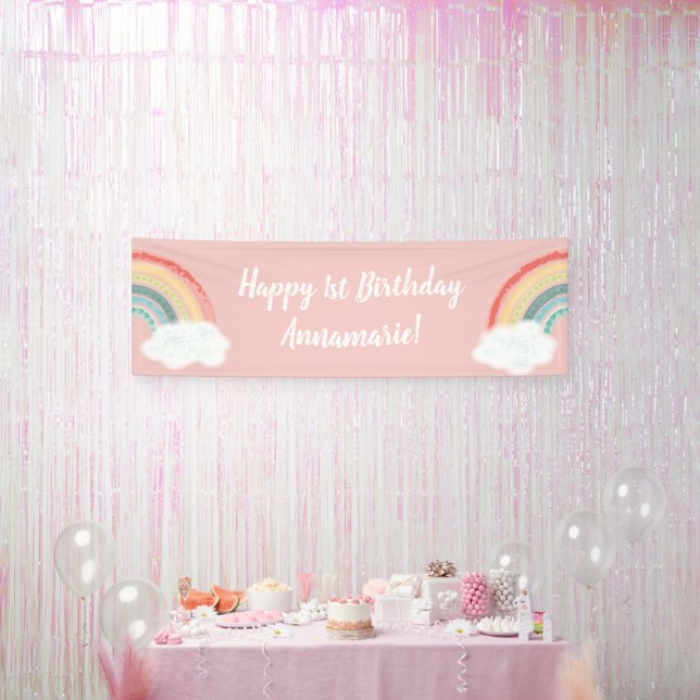 Boho Rainbow 1. Geburtstag Party Pink Girl Banner (Party)