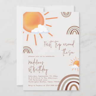 Boho Rainbow 1. Reise um die Sonne 1. Geburtstag Einladung