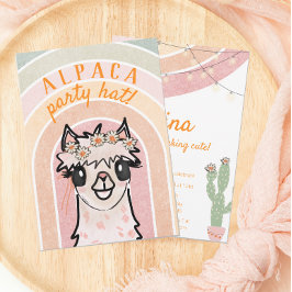 Boho Rainbow Alpaca Cactus Birthday Einladung
