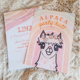 Boho Rainbow Alpaca Zweiter Geburtstag Einladung