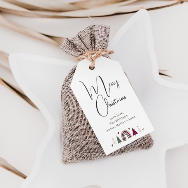 Boho Rainbow and Hearts Frohe Weihnachtsfamilie Geschenkanhänger (Von Creator hochgeladen)