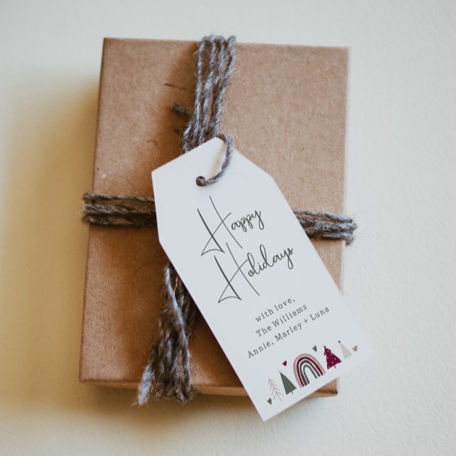 Boho Rainbow and Hearts Happy Holidays Family Geschenkanhänger (Von Creator hochgeladen)