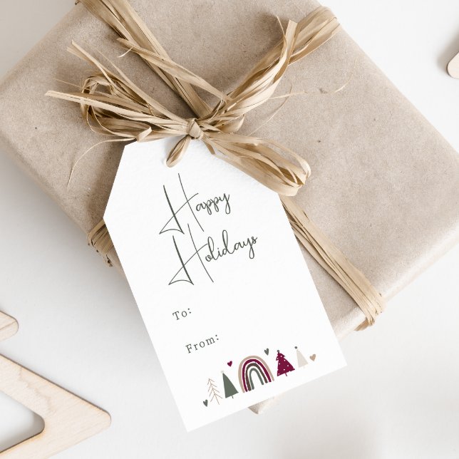 Boho Rainbow and Hearts Happy Holidays To und From Geschenkanhänger (Von Creator hochgeladen)