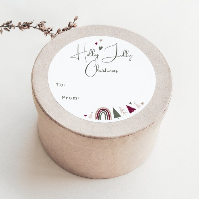 Boho Rainbow and Hearts Holly Jolly to From Runder Aufkleber (Von Creator hochgeladen)