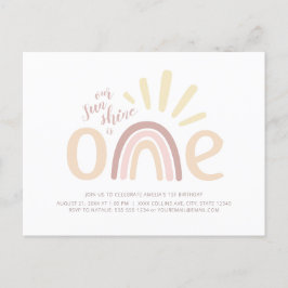Boho Rainbow and Sunshine Einladung zum 1. Geburts Postkarte