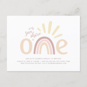 Boho Rainbow and Sunshine Einladung zum 1. Geburts Postkarte